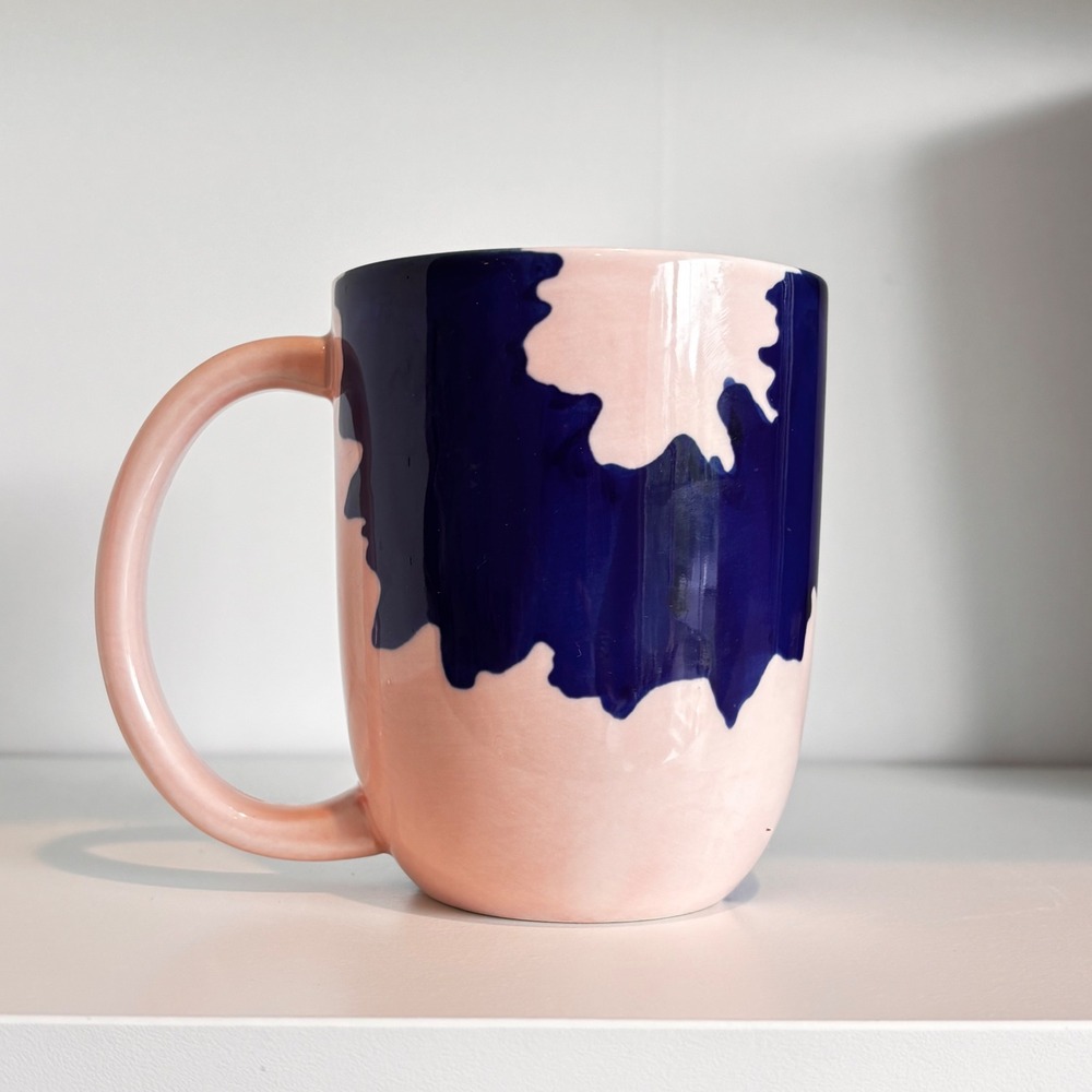 Elnaz‎ Ceramics for Anthropologie Mug Pink Cobalt Blue Abstract Hand Painted